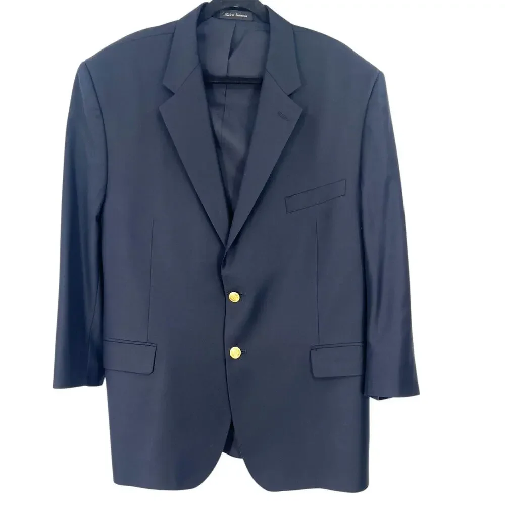 Vintage 90's Ralph Lauren 48 R Blazer Sport Coat Dinner Jacket Navy Gold Button - Picture 1 of 8